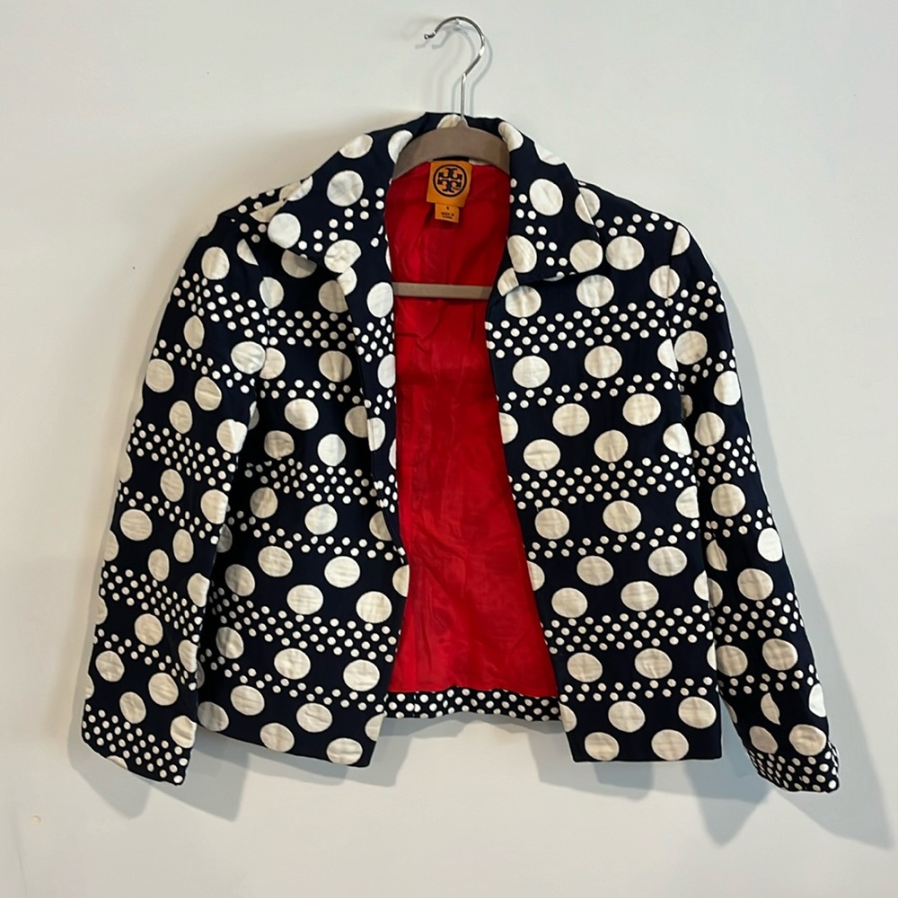 Tory Burch blazer size 6 blue and white polka dots
